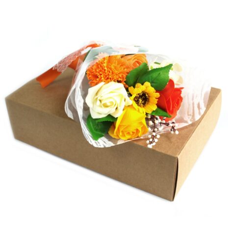 Bouquet de fleurs de savon à la main en boîte - Orange
