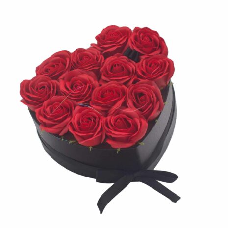 Bouquet cadeau de fleurs de savon - 13 roses rouges - cœur
