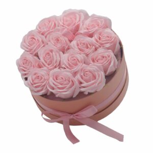 Bouquet cadeau de fleurs de savon - 14 roses roses - rond