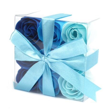Lot de 9 fleurs de savon - Roses de mariage bleues