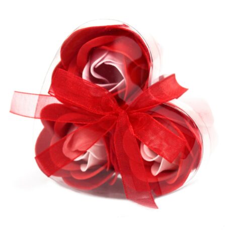 Lot de 3 boîtes coeur fleur de savon - Roses rouges