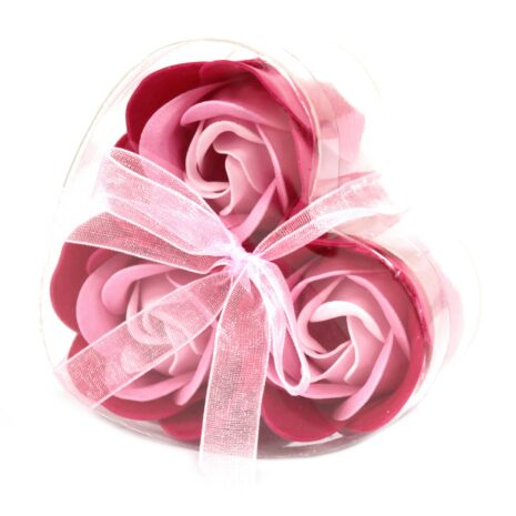 Set of 3 Soap Flower Heart Box - Pink Roses