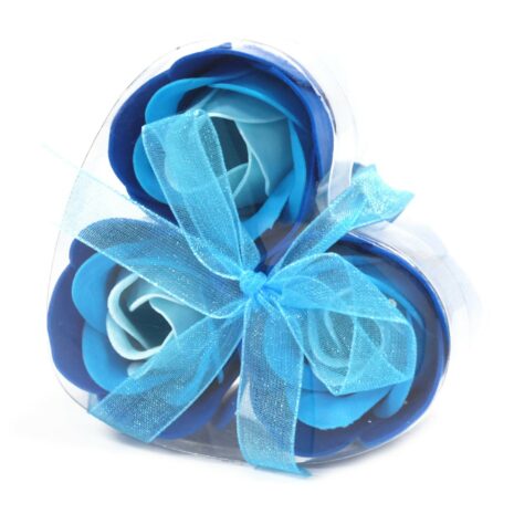 Juego de 3 cajas de jabón de corazón - Rosas de boda azules