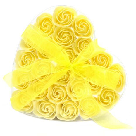 Lot de 24 boîtes de savon en forme de cœur - Roses jaunes