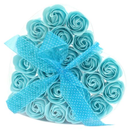 Juego de 24 cajas de corazones de flores de jabón - Rosas azules