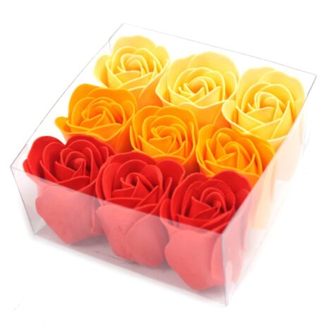 Caja de regalo de flores de jabón de 9 rosas de melocotón-3