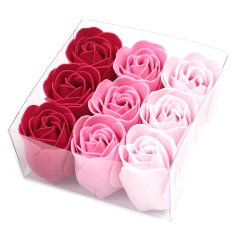 Caja de regalo con 9 rosas rosas para jabón