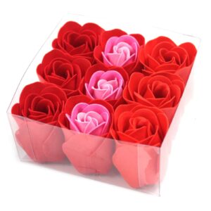 Caja de regalo con 9 rosas rojas de jabón