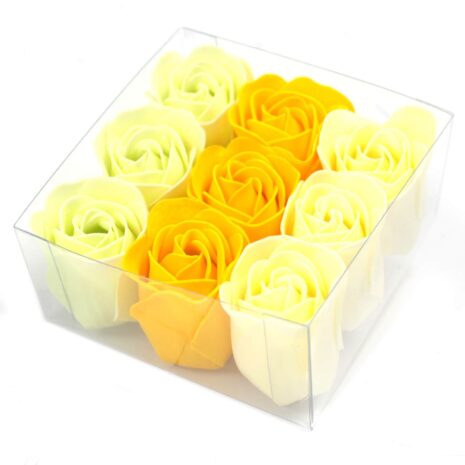 Caja de regalo con 9 rosas amarillas para jabón